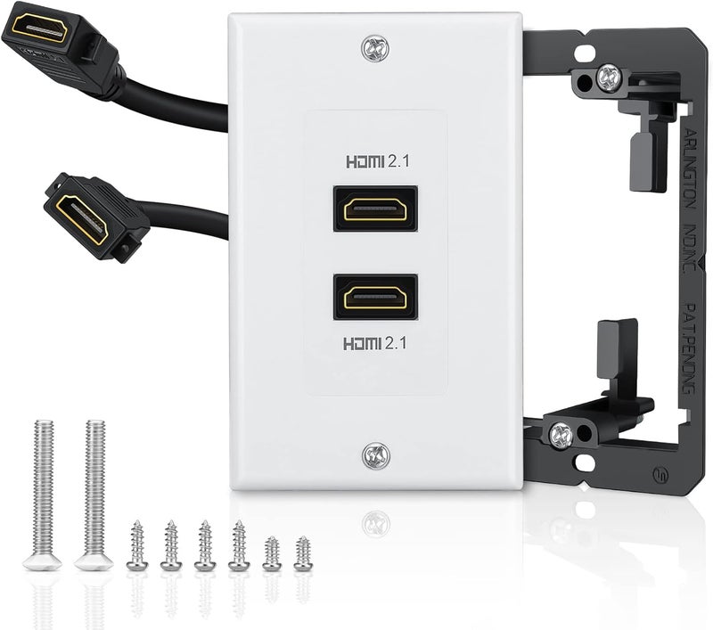 ELECTOP HDMI 2.1 Wall Plate(2 Port), 8K HDMI Wall Outlet Pass Through with Low Voltage Metal Mounting Bracket, Supports 8K@60Hz and 4K@120Hz, 3D, HDR, 48 Gbps HDMI Box, Fits Home Theater Systems - Image 1